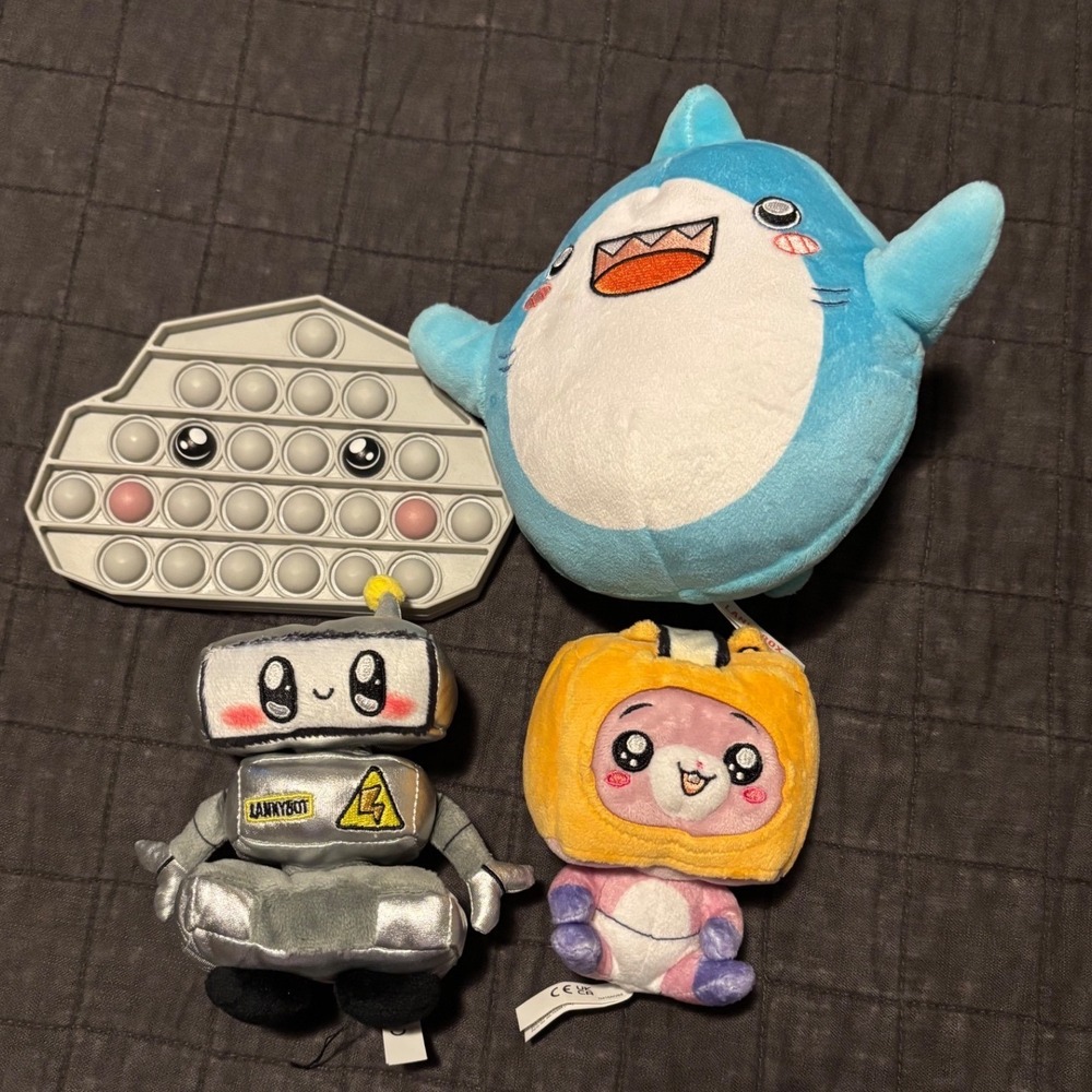 LankyBox Plush Toy Bundle LankyBot Shark Rocky Fidget Pop Toy 4 Piece Set